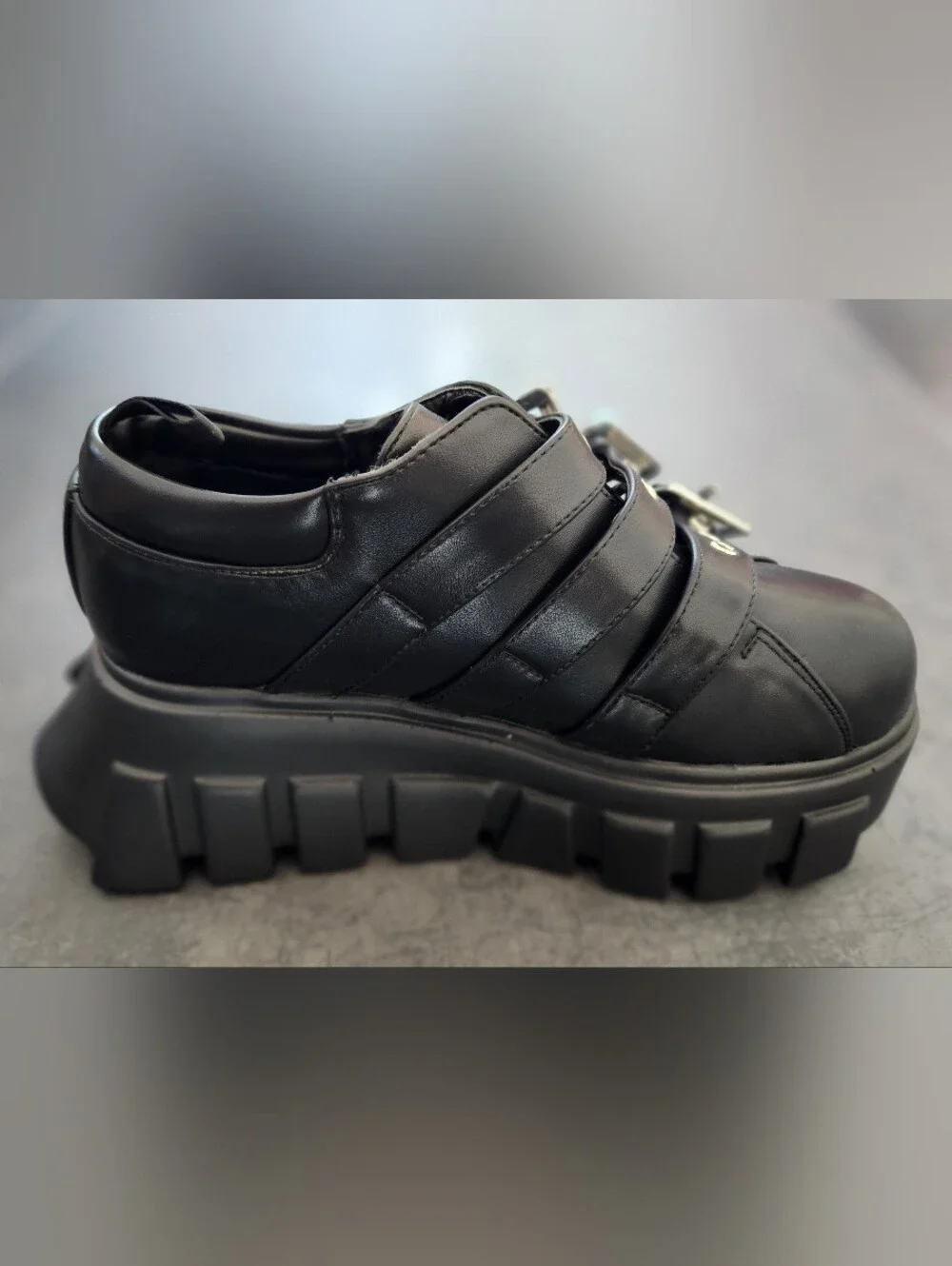 LAMODA Black Triple Buckle Chunky Platform Shoes